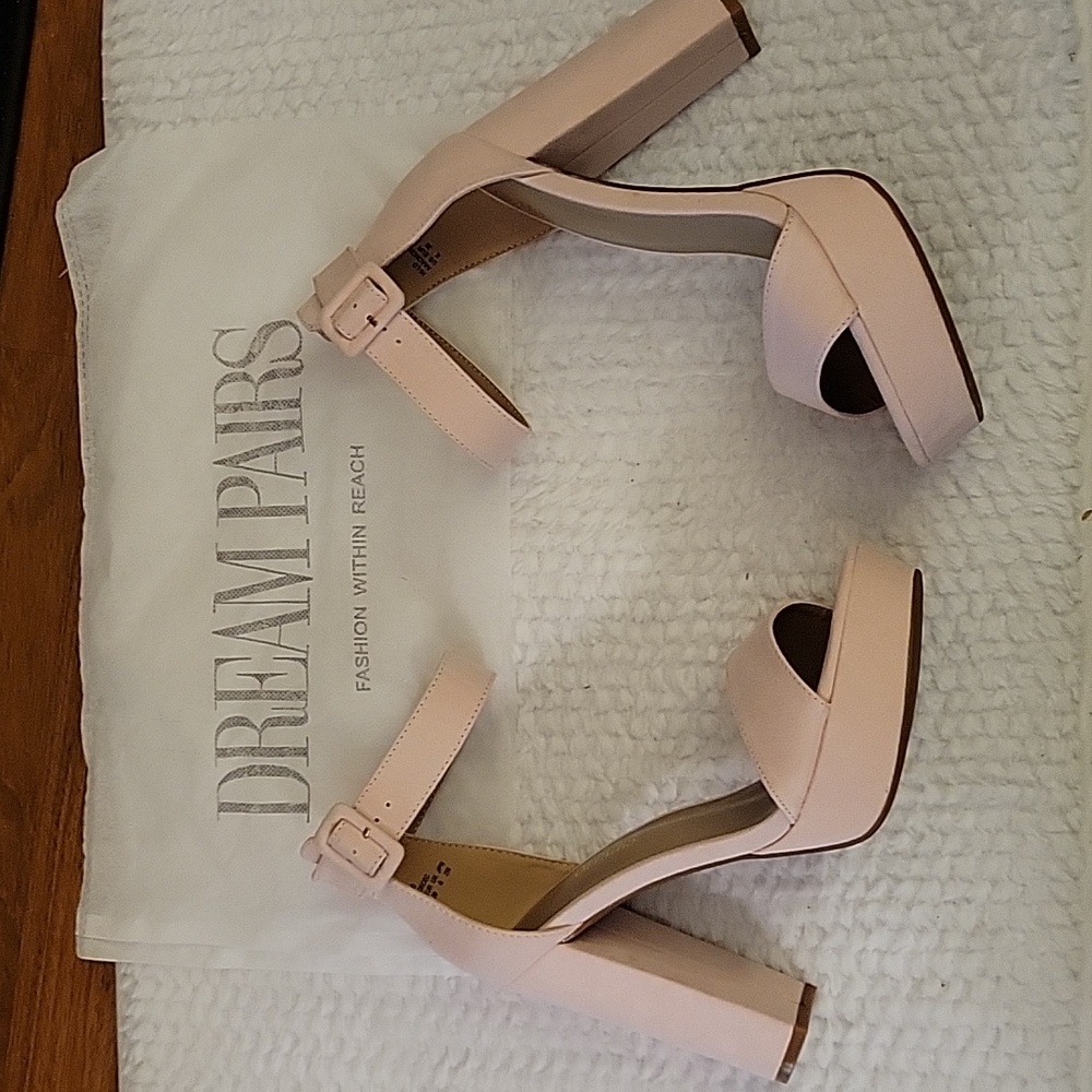 Dream Pairs Pink Suede Hi-Lo high chunky heel platform sandal open toe sz 8 NEW